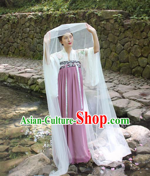 Chinese Ancient Court Lady Embroidered Dress Traditional Tang Dynasty Royal Princess Historical Costumes for Women