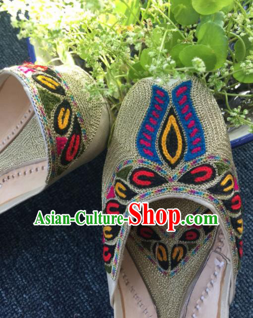 Asian India Traditional Embroidered Light Golden Leather Shoes Indian Handmade Shoes for Women