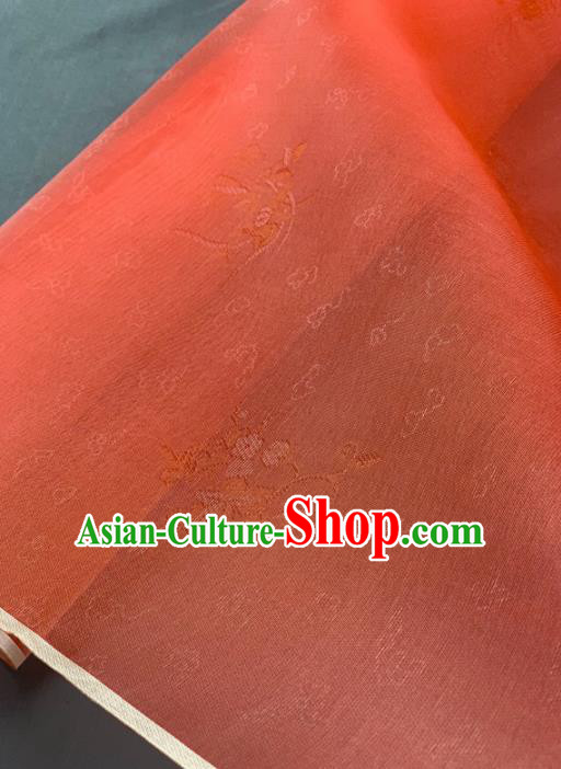 Chinese Traditional Classical Clouds Pattern Design Watermelon Red Silk Fabric Asian Hanfu Material