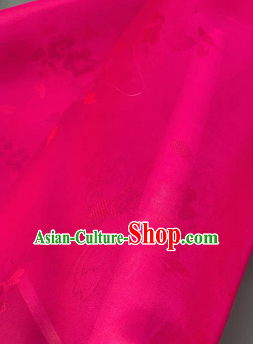 Chinese Traditional Classical Flowers Pattern Design Rosy Silk Fabric Asian Hanfu Material