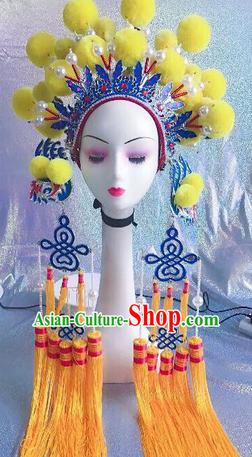 Traditional Chinese Opera Yellow Venonat Phoenix Coronet Headdress Peking Opera Diva Hair Accessories for Kids