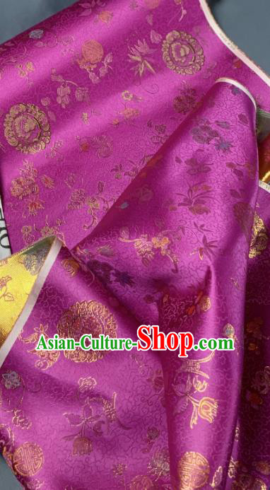Chinese Classical Bamboo Leaf Pattern Design Purple Silk Fabric Asian Traditional Hanfu Brocade Material