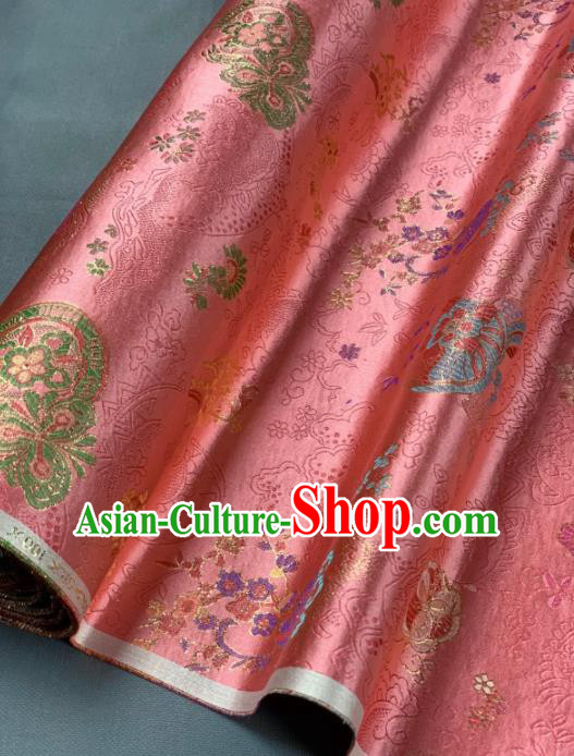 Chinese Classical Plum Blossom Pattern Design Orange Silk Fabric Asian Traditional Hanfu Brocade Material