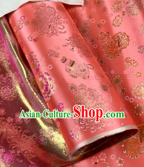 Chinese Classical Chrysanthemum Pattern Design Orange Silk Fabric Asian Traditional Hanfu Brocade Material