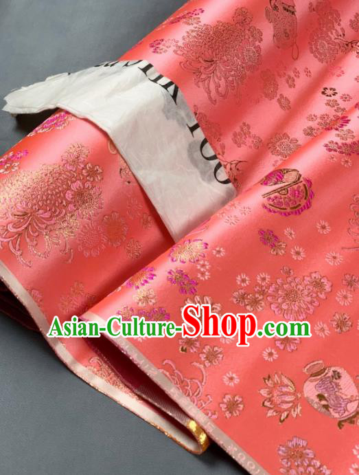 Chinese Classical Chrysanthemum Pattern Design Orange Silk Fabric Asian Traditional Hanfu Brocade Material