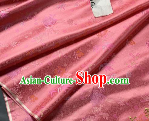 Chinese Classical Chrysanthemum Pattern Design Pink Silk Fabric Asian Traditional Hanfu Brocade Material