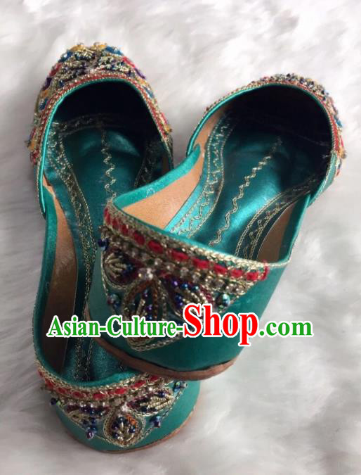 Asian India Traditional Embroidered Leaf Green Shoes Indian Handmade Shoes for Women