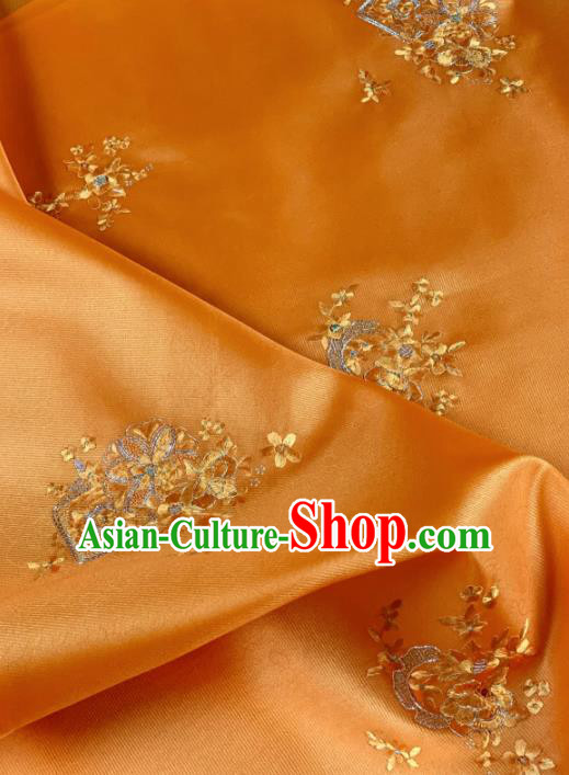 Chinese Classical Embroidered Pattern Design Orange Silk Fabric Asian Traditional Hanfu Material