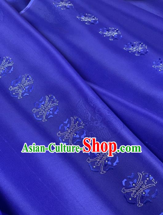 Chinese Classical Embroidered Pattern Design Royalblue Silk Fabric Asian Traditional Hanfu Material