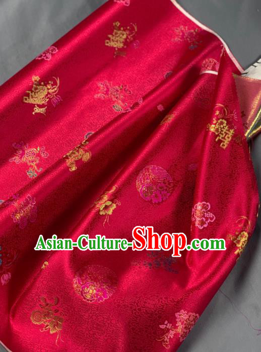 Chinese Classical Wedding Peony Pattern Design Red Silk Fabric Asian Traditional Hanfu Brocade Material