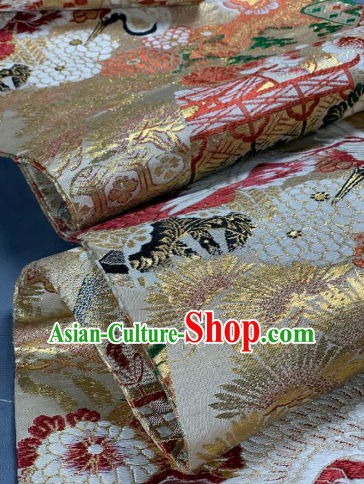 Asian Japanese Traditional Crane Peony Pattern Design Brocade Fabric Silk Fabric Tapestry Satin