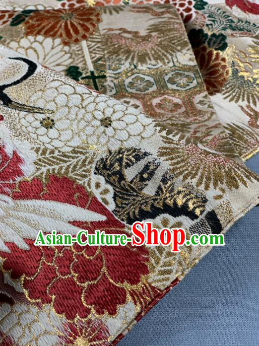 Asian Japanese Traditional Crane Peony Pattern Design Brocade Fabric Silk Fabric Tapestry Satin