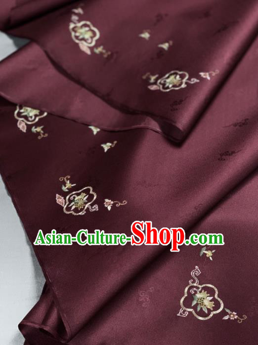 Asian Chinese Traditional Embroidered Pomegranate Pattern Design Wine Red Silk Fabric Hanfu Material
