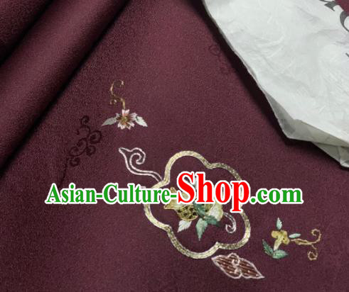 Asian Chinese Traditional Embroidered Pomegranate Pattern Design Wine Red Silk Fabric Hanfu Material