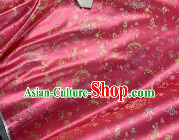 Asian Chinese Traditional Crane Pattern Design Rosy Brocade Fabric Silk Fabric Tapestry Satin