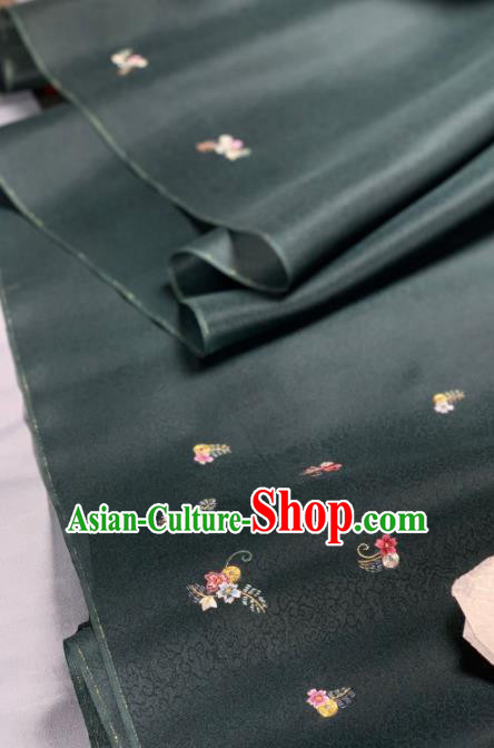 Asian Chinese Traditional Embroidered Pattern Design Atrovirens Silk Fabric Hanfu Material