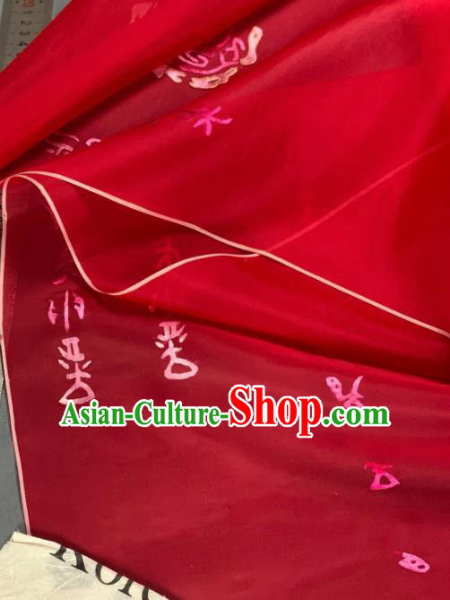 Asian Chinese Traditional Embroidered Pattern Design Red Silk Fabric Hanfu Material