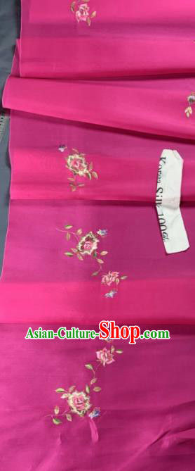 Asian Chinese Traditional Embroidered Flowers Pattern Design Rosy Silk Fabric Hanfu Material