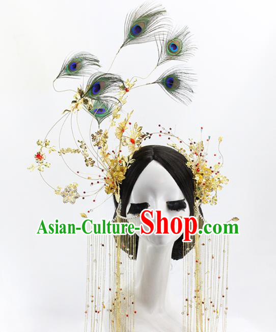 Traditional Chinese Wedding Peacock Feather Phoenix Coronet Hairpins Headdress Ancient Bride Hair Accessories for Women