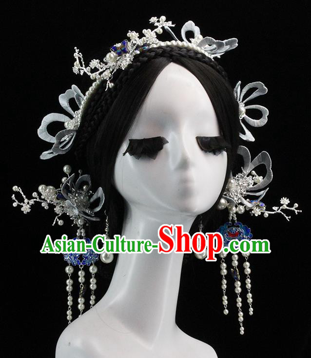 Traditional Chinese Wedding Hair Clasp Tassel Hairpins Headdress Ancient Bride Hair Accessories for Women