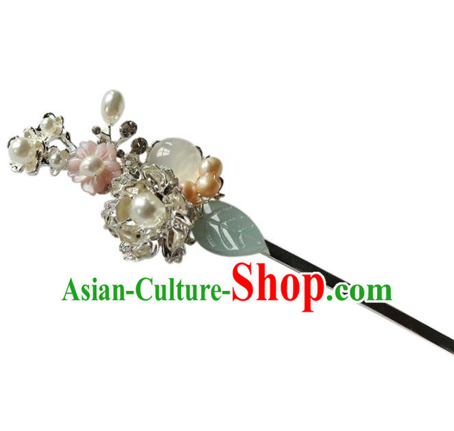 Traditional Chinese Handmade Chalcedony Hairpin Headdress Ancient Hanfu Hair Accessories for Women