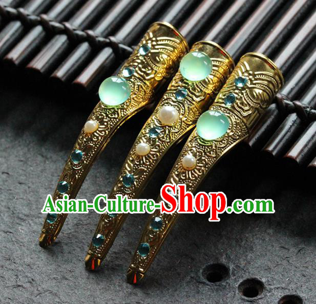 Traditional Chinese Qing Dynasty Gems Nail Wraps Ancient Court Queen Handmade Finger Accessories for Women