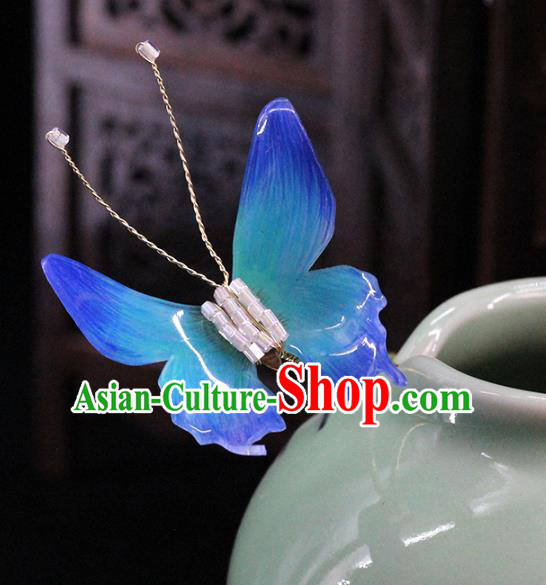 Traditional Chinese Handmade Blue Butterfly Hairpins Headdress Ancient Hanfu Hair Accessories for Women