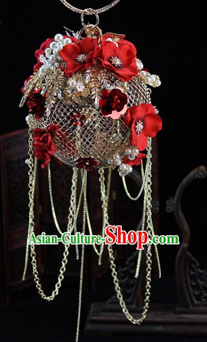 Traditional Chinese Red Flowers Handbag Handmade Wedding Bag Accessories for Women