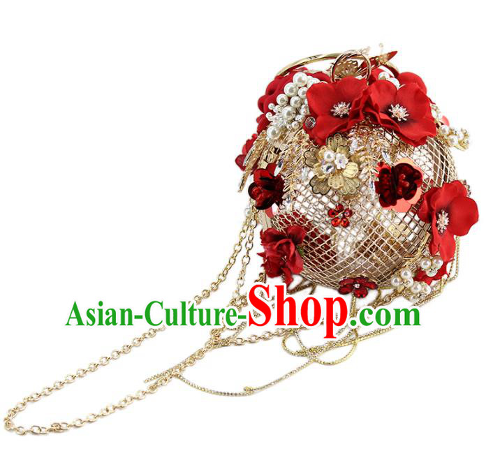 Traditional Chinese Red Flowers Handbag Handmade Wedding Bag Accessories for Women