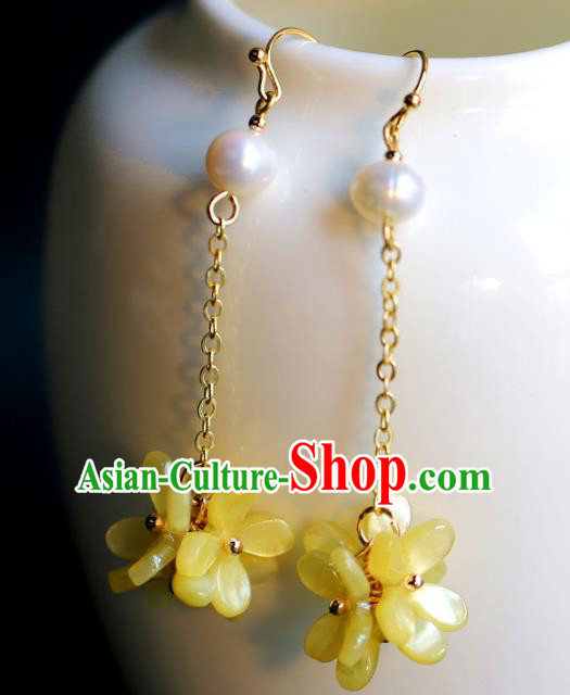 Traditional Chinese Handmade Yellow Fragrans Earrings Ancient Hanfu Ear Accessories for Women