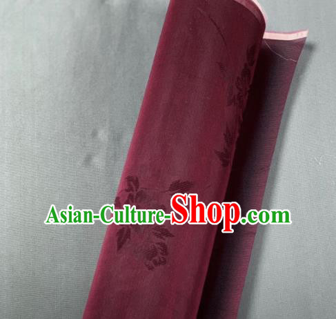 Chinese Traditional Classical Flowers Pattern Design Purplish Red Silk Fabric Asian Hanfu Material