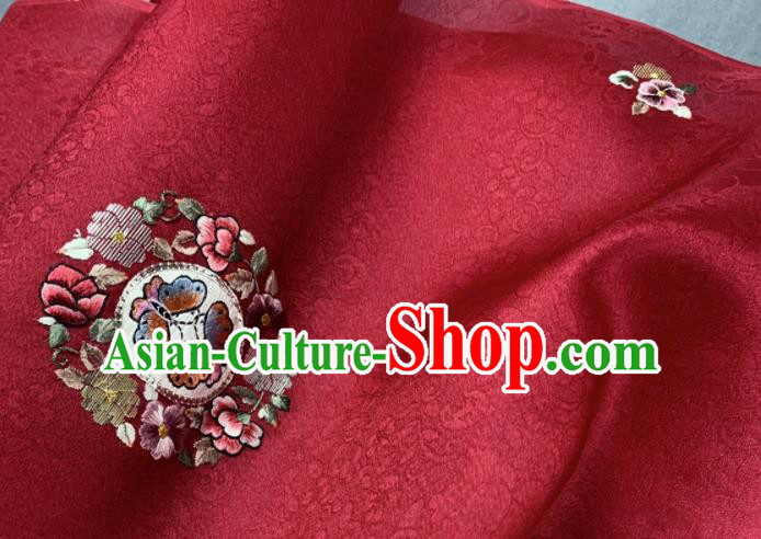 Chinese Traditional Classical Embroidered Butterfly Pattern Design Red Silk Fabric Asian Hanfu Material