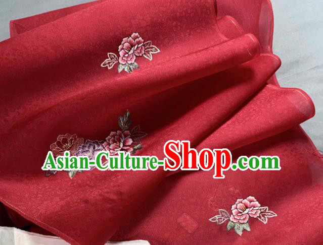 Chinese Traditional Classical Embroidered Butterfly Pattern Design Red Silk Fabric Asian Hanfu Material