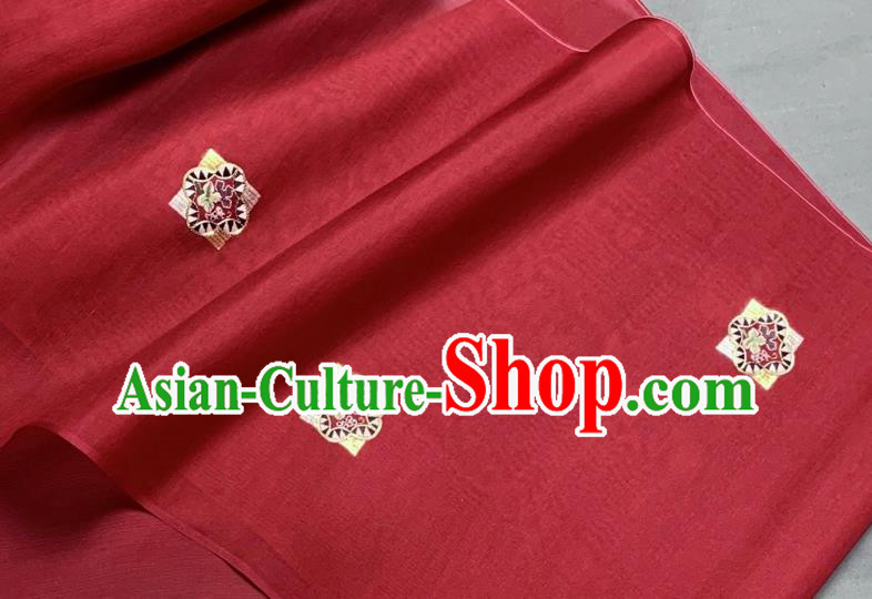 Chinese Traditional Classical Embroidered Pattern Design Red Silk Fabric Asian Hanfu Material