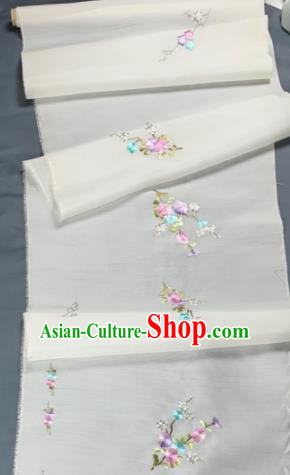 Asian Chinese Traditional Embroidered Chrysanthemum Pattern Design White Silk Fabric Hanfu Material