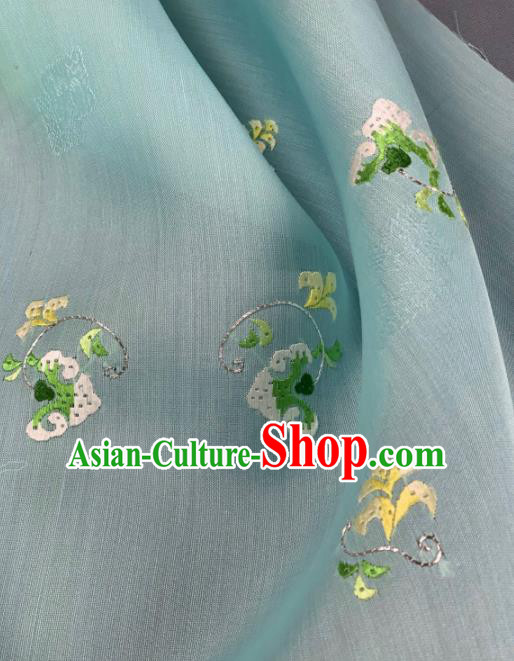 Chinese Traditional Classical Embroidered Pattern Design Light Green Silk Fabric Asian Hanfu Material