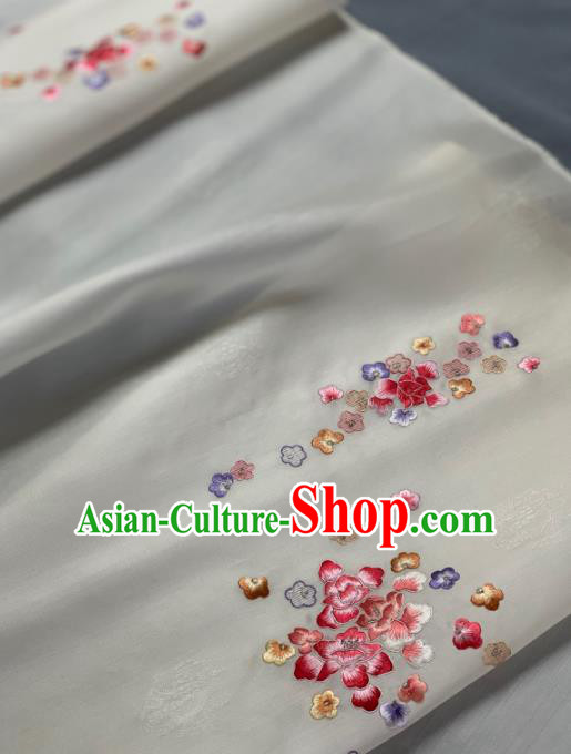 Chinese Traditional Classical Embroidered Flowers Pattern Design Beige Silk Fabric Asian Hanfu Material