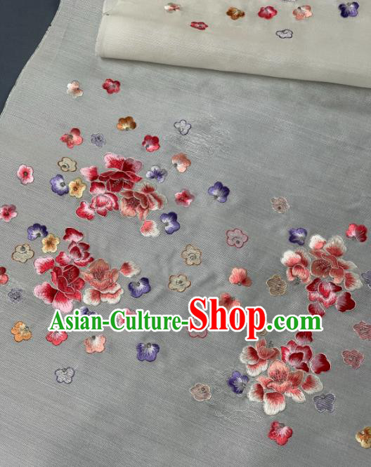 Chinese Traditional Classical Embroidered Flowers Pattern Design Beige Silk Fabric Asian Hanfu Material