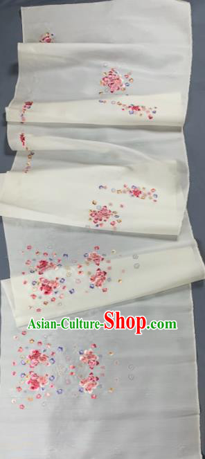 Chinese Traditional Classical Embroidered Flowers Pattern Design Beige Silk Fabric Asian Hanfu Material