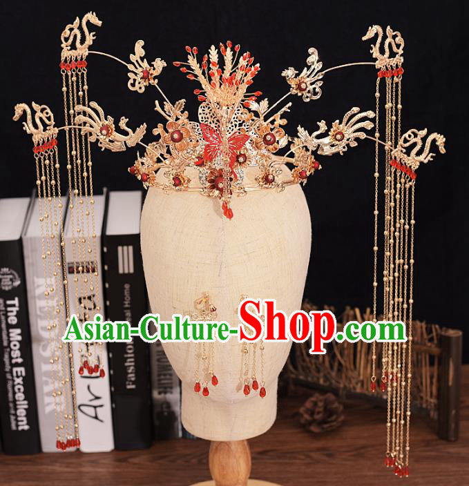 Traditional Chinese Bride Dragon Phoenix Coronet Hairpins Headdress Ancient Wedding Hair Accessories for Women