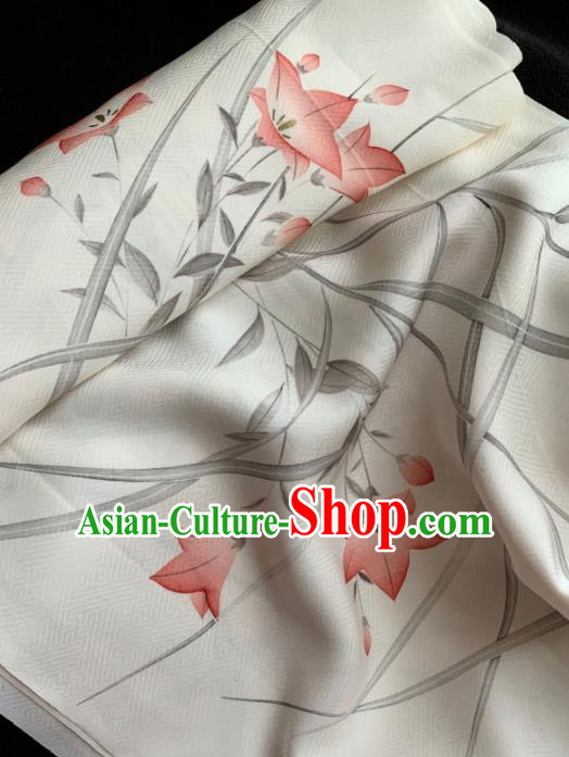 Chinese Traditional Classical Printing Orchid Pattern Design White Silk Fabric Asian Hanfu Material