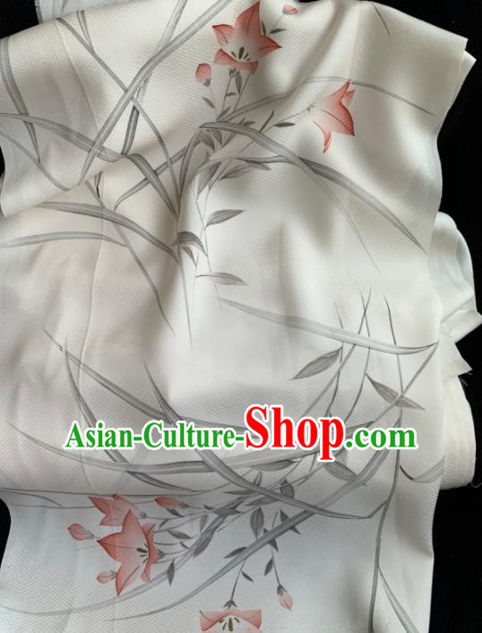 Chinese Traditional Classical Printing Orchid Pattern Design White Silk Fabric Asian Hanfu Material