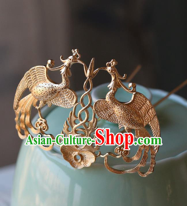 Traditional Chinese Tang Dynasty Phoenix Golden Hairpins Headdress Ancient Court Hair Accessories for Women