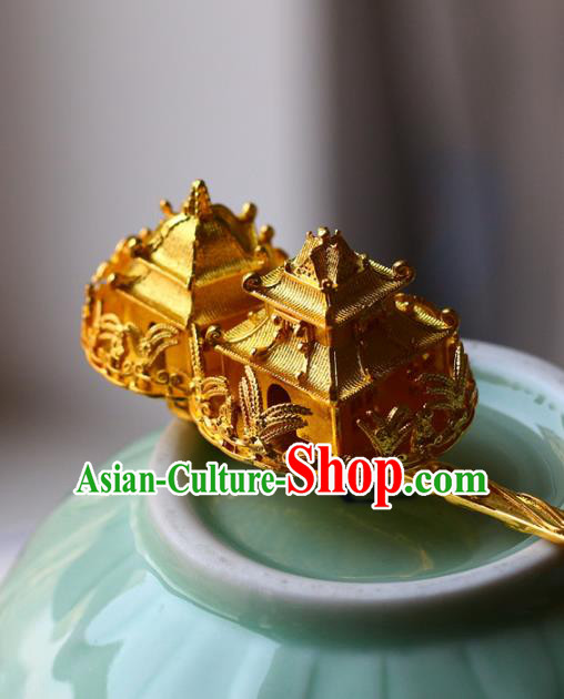 Traditional Chinese Tang Dynasty Palace Golden Hairpins Headdress Ancient Court Hair Accessories for Women