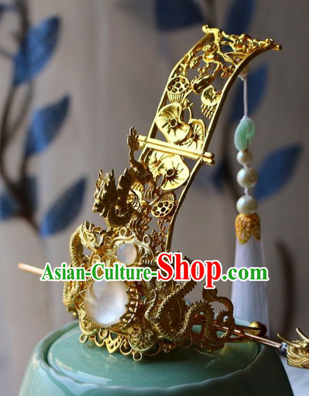 Traditional Chinese Golden Dragons Hairdo Crown and Hairpin Headdress Ancient Swordsman Hair Accessories for Men