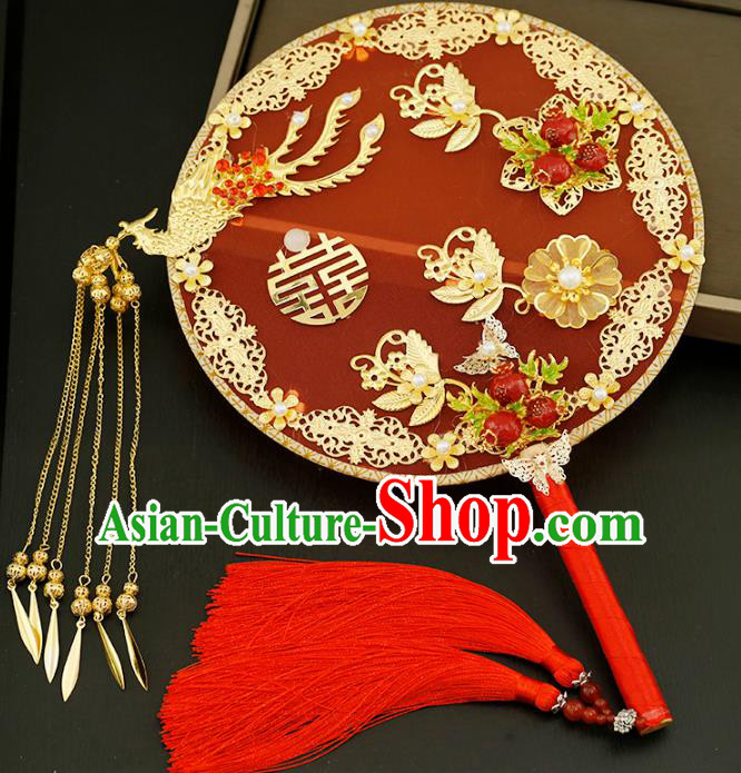 Traditional Chinese Classical Red Silk Round Fans Ancient Hanfu Wedding Palace Fan for Women