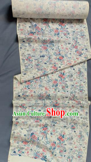 Chinese Traditional Classical Flowers Pattern Design White Silk Fabric Asian Hanfu Material