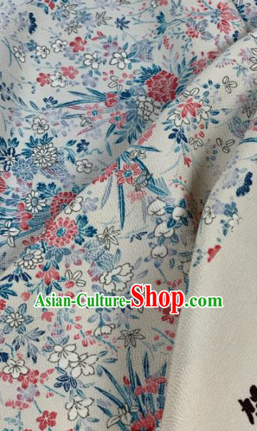 Chinese Traditional Classical Flowers Pattern Design White Silk Fabric Asian Hanfu Material