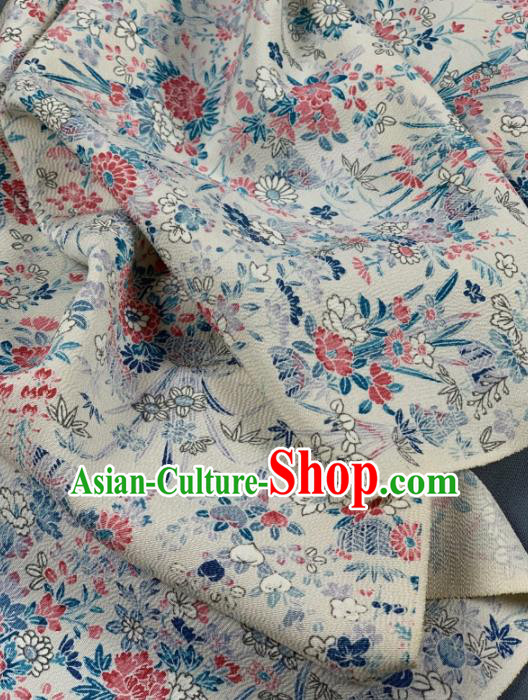 Chinese Traditional Classical Flowers Pattern Design White Silk Fabric Asian Hanfu Material
