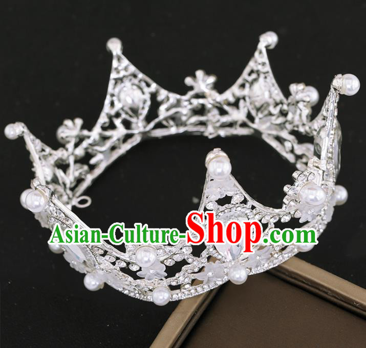 Top Grade Princess Royal Crown Handmade Baroque Bride Hair Accessories for Women